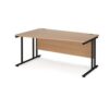 Maestro 25 left hand wave desk 1600mm wide black cantilever leg frame beech top - MC16WLKB