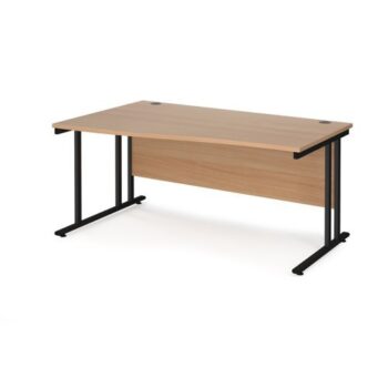 Maestro 25 left hand wave desk 1600mm wide black cantilever leg frame beech top - MC16WLKB