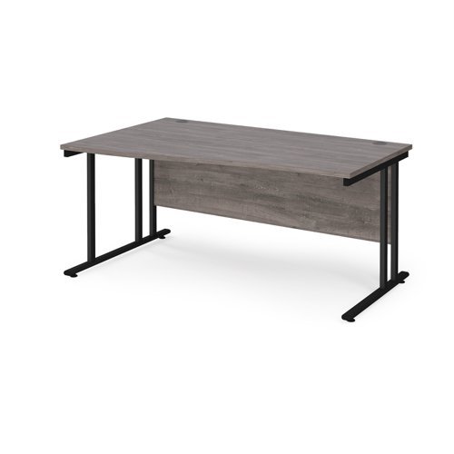Maestro 25 left hand wave desk 1600mm wide black cantilever leg frame grey oak top - MC16WLKGO