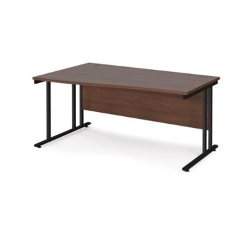 Maestro 25 left hand wave desk 1600mm wide black cantilever leg frame walnut top - MC16WLKW