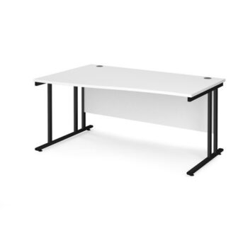 Maestro 25 left hand wave desk 1600mm wide black cantilever leg frame white top - MC16WLKWH