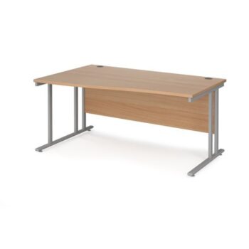 Maestro 25 left hand wave desk 1600mm wide silver cantilever leg frame beech top - MC16WLSB