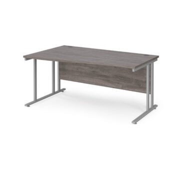 Maestro 25 left hand wave desk 1600mm wide silver cantilever leg frame grey oak top - MC16WLSGO