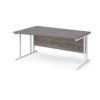 Maestro 25 left hand wave desk 1600mm wide white cantilever leg frame grey oak top - MC16WLWHGO