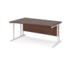 Maestro 25 left hand wave desk 1600mm wide white cantilever leg frame walnut top - MC16WLWHW