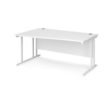 Maestro 25 left hand wave desk 1600mm wide white cantilever leg frame white top - MC16WLWHWH