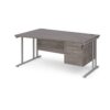 Maestro 25 left hand wave desk 1600mm wide with 2 drawer pedestal silver cantilever leg frame grey oak top - MC16WLP2SGO