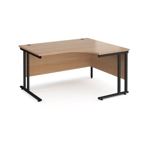 Maestro 25 right hand ergonomic desk 1400mm wide black cantilever leg frame beech top - MC14ERKB