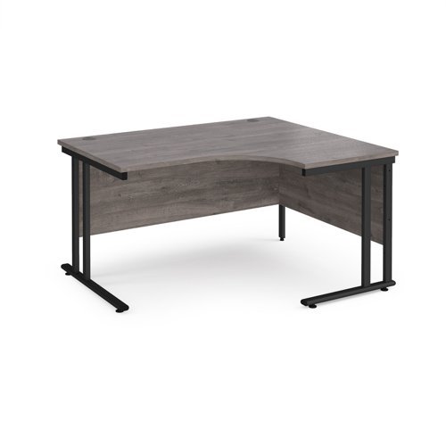 Maestro 25 right hand ergonomic desk 1400mm wide black cantilever leg frame grey oak top - MC14ERKGO