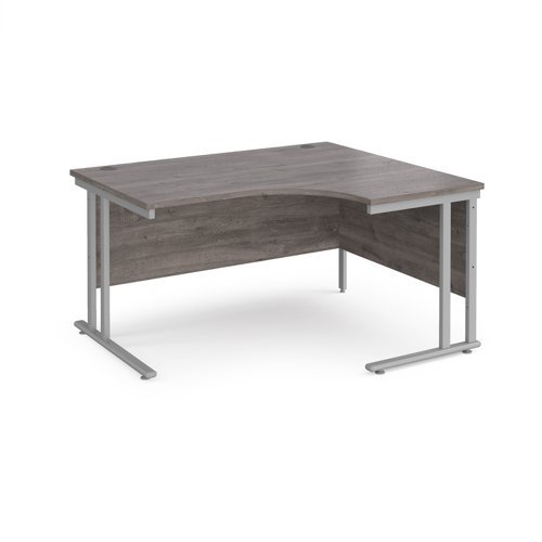 Maestro 25 right hand ergonomic desk 1400mm wide silver cantilever leg frame grey oak top - MC14ERSGO