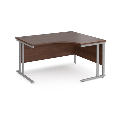 Maestro 25 right hand ergonomic desk 1400mm wide silver cantilever leg frame walnut top - MC14ERSW