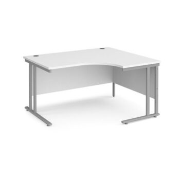 Maestro 25 right hand ergonomic desk 1400mm wide silver cantilever leg frame white top - MC14ERSWH