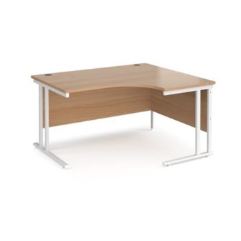 Maestro 25 right hand ergonomic desk 1400mm wide white cantilever leg frame beech top - MC14ERWHB