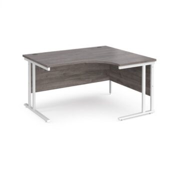 Maestro 25 right hand ergonomic desk 1400mm wide white cantilever leg frame grey oak top - MC14ERWHGO