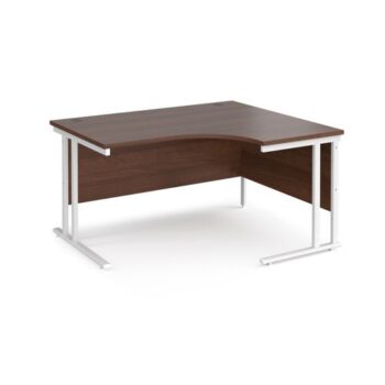 Maestro 25 right hand ergonomic desk 1400mm wide white cantilever leg frame walnut top - MC14ERWHW