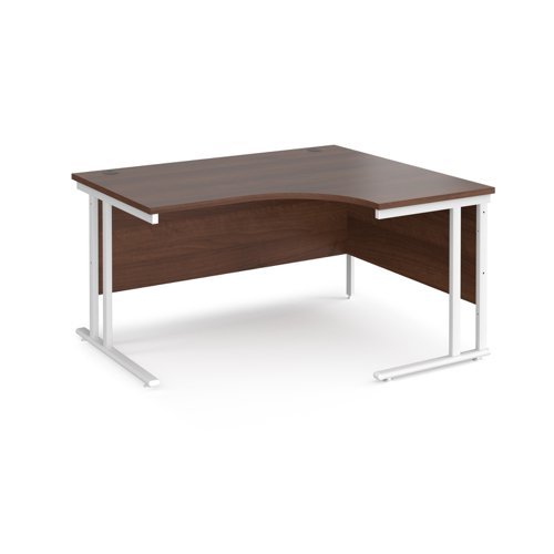 Maestro 25 right hand ergonomic desk 1400mm wide white cantilever leg frame walnut top - MC14ERWHW
