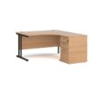 Maestro 25 right hand ergonomic desk 1400mm with black cantilever frame and desk high pedestal beech - EBK14RB