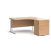 Maestro 25 right hand ergonomic desk 1400mm with silver cantilever frame and desk high pedestal beech - EBS14RB