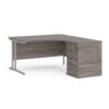 Maestro 25 right hand ergonomic desk 1400mm with silver cantilever frame and desk high pedestal grey oak - EBS14RGO