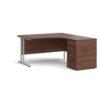 Maestro 25 right hand ergonomic desk 1400mm with silver cantilever frame and desk high pedestal walnut - EBS14RW