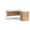 Maestro 25 right hand ergonomic desk 1400mm with white cantilever frame and desk high pedestal beech - EBWH14RB
