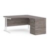 Maestro 25 right hand ergonomic desk 1400mm with white cantilever frame and desk high pedestal grey oak - EBWH14RGO