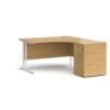 Maestro 25 right hand ergonomic desk 1400mm with white cantilever frame and desk high pedestal oak - EBWH14RO