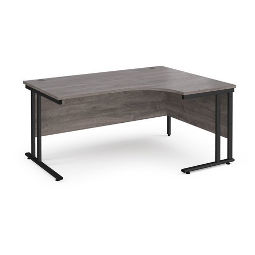 Maestro 25 right hand ergonomic desk 1600mm wide black cantilever leg frame grey oak top - MC16ERKGO