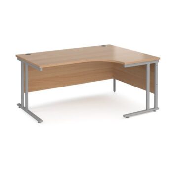 Maestro 25 right hand ergonomic desk 1600mm wide silver cantilever leg frame beech top - MC16ERSB