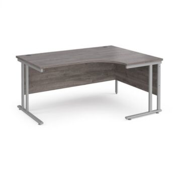 Maestro 25 right hand ergonomic desk 1600mm wide silver cantilever leg frame grey oak top - MC16ERSGO