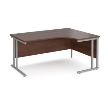 Maestro 25 right hand ergonomic desk 1600mm wide silver cantilever leg frame walnut top - MC16ERSW