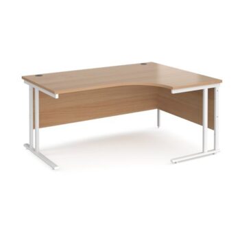 Maestro 25 right hand ergonomic desk 1600mm wide white cantilever leg frame beech top - MC16ERWHB
