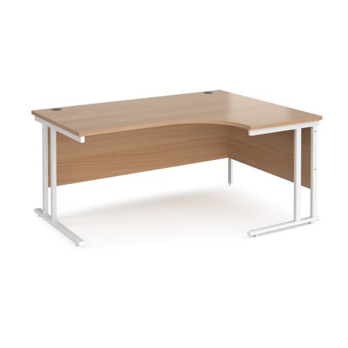 Maestro 25 right hand ergonomic desk 1600mm wide white cantilever leg frame beech top - MC16ERWHB