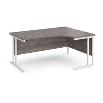 Maestro 25 right hand ergonomic desk 1600mm wide white cantilever leg frame grey oak top - MC16ERWHGO