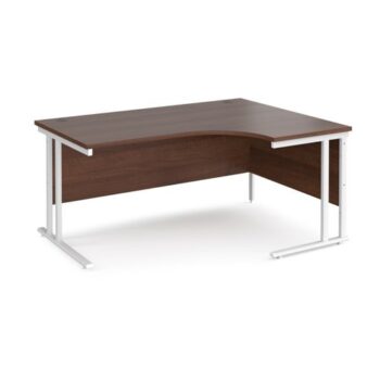 Maestro 25 right hand ergonomic desk 1600mm wide white cantilever leg frame walnut top - MC16ERWHW
