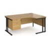 Maestro 25 right hand ergonomic desk 1600mm wide with 2 drawer pedestal black cantilever leg frame oak top - MC16ERP2KO