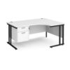 Maestro 25 right hand ergonomic desk 1600mm wide with 2 drawer pedestal black cantilever leg frame white top - MC16ERP2KWH