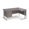 Maestro 25 right hand ergonomic desk 1600mm wide with 2 drawer pedestal silver cantilever leg frame grey oak top - MC16ERP2SGO
