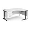 Maestro 25 right hand ergonomic desk 1600mm wide with 3 drawer pedestal black cantilever leg frame white top - MC16ERP3KWH