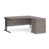 Maestro 25 right hand ergonomic desk 1600mm with black cantilever frame and desk high pedestal grey oak - EBK16RGO