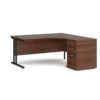 Maestro 25 right hand ergonomic desk 1600mm with black cantilever frame and desk high pedestal walnut - EBK16RW