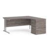 Maestro 25 right hand ergonomic desk 1600mm with silver cantilever frame and desk high pedestal grey oak - EBS16RGO