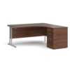 Maestro 25 right hand ergonomic desk 1600mm with silver cantilever frame and desk high pedestal walnut - EBS16RW