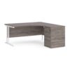 Maestro 25 right hand ergonomic desk 1600mm with white cantilever frame and desk high pedestal grey oak - EBWH16RGO