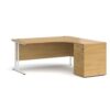 Maestro 25 right hand ergonomic desk 1600mm with white cantilever frame and desk high pedestal oak - EBWH16RO