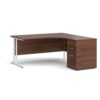 Maestro 25 right hand ergonomic desk 1600mm with white cantilever frame and desk high pedestal walnut - EBWH16RW