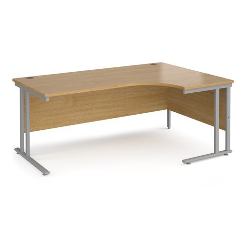 Maestro 25 right hand ergonomic desk 1800mm wide silver cantilever leg frame oak top - MC18ERSO