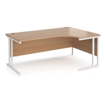 Maestro 25 right hand ergonomic desk 1800mm wide white cantilever leg frame beech top - MC18ERWHB
