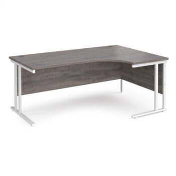 Maestro 25 right hand ergonomic desk 1800mm wide white cantilever leg frame grey oak top - MC18ERWHGO