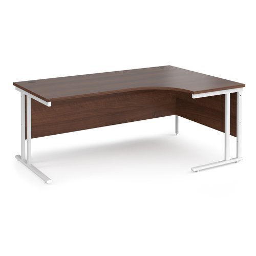 Maestro 25 right hand ergonomic desk 1800mm wide white cantilever leg frame walnut top - MC18ERWHW